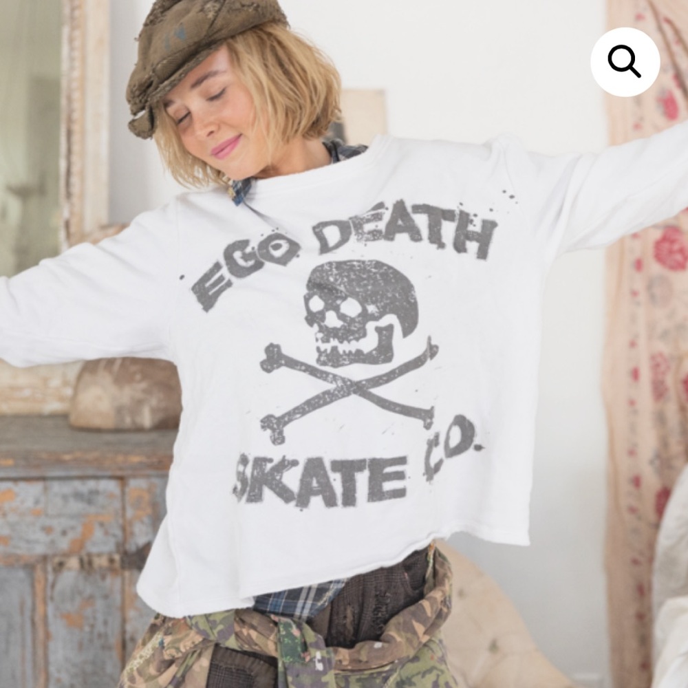 Magnolia Pearl Death to Ego White Skull Graphic Sweatshirt Skate CO.